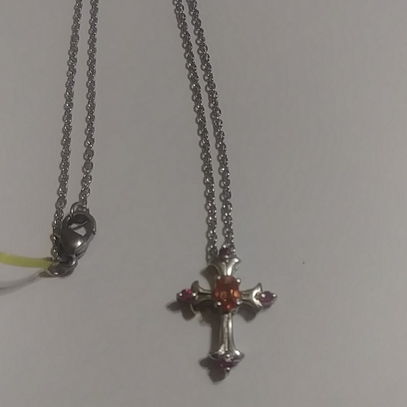 Quartz and Sterling Silver Cross Charm with Necklace - Picture 3 of 5